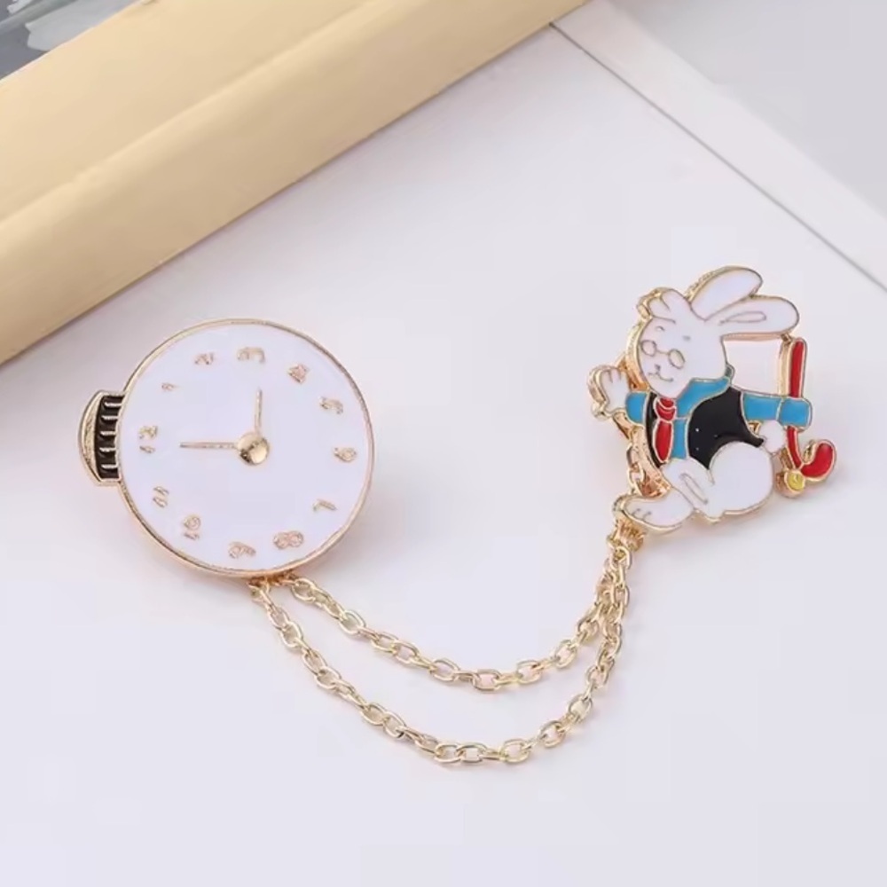 Betsey Johnson Cute Rabbit & Clock Chain BroochAlice in Wonderland Enamel Pin Se
